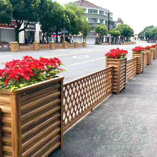 網(wǎng)格黃檀木紋鋁合金花箱護欄